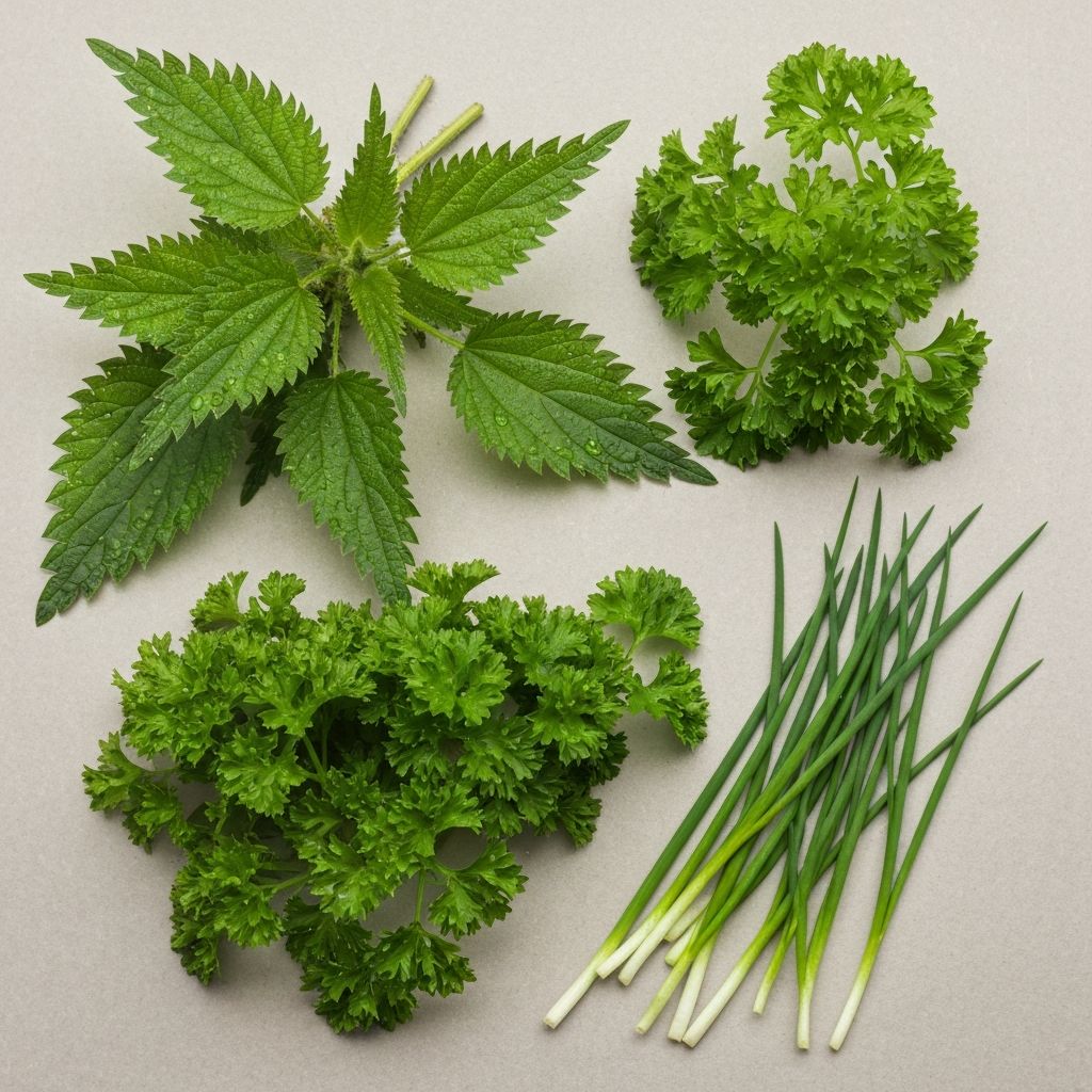 Spring herbs and wild greens in natural setting